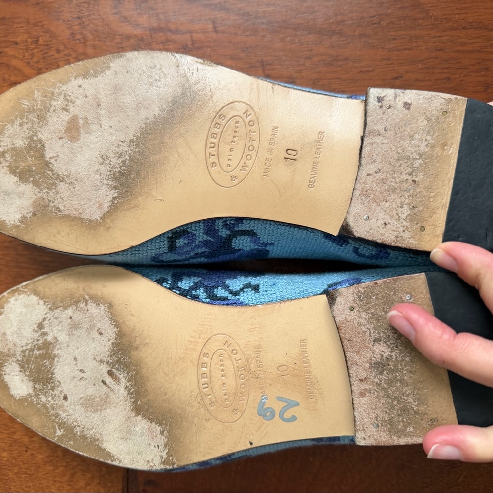 Stubbs & Wootton Light Blue and Purple Loafers - Picture 4 of 6